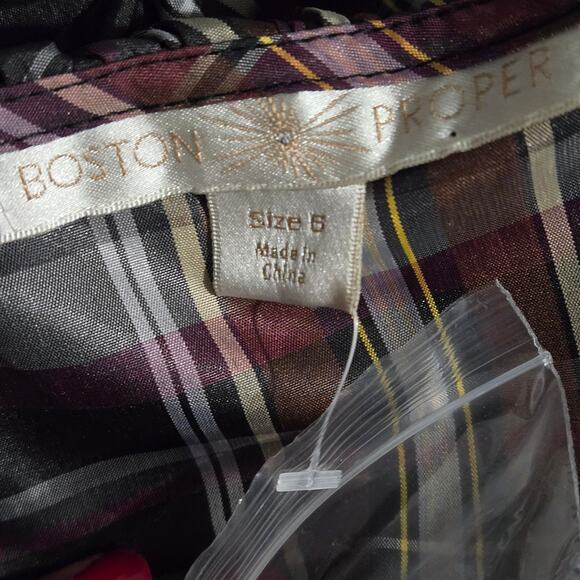Boston Proper Peplum Ruffle Blouse Purple Plaid Tartan Shirt Check Top Small - Picture 7 of 12